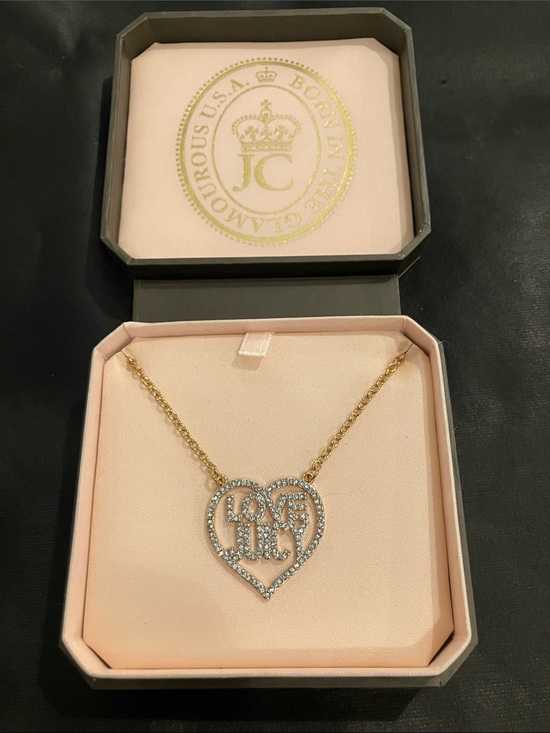 Juicy Couture Jewelry - Vintage Juicy Couture Gold Tone Crystal “Love Juicy” Heart Pendant Necklace